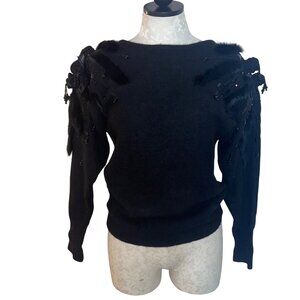 Cedars Vintage Womens Sweater Size Medium Black Embellished Beaded Casual